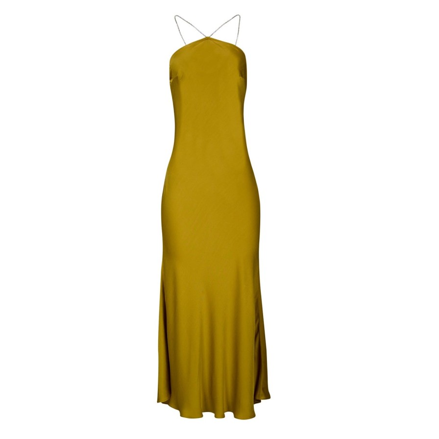 Women Gonçalo Peixoto | Yellow Midi Dress W/Rhinestone Straps