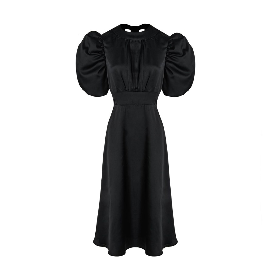 Women Gonçalo Peixoto | Black Balloon Sleeves Dress