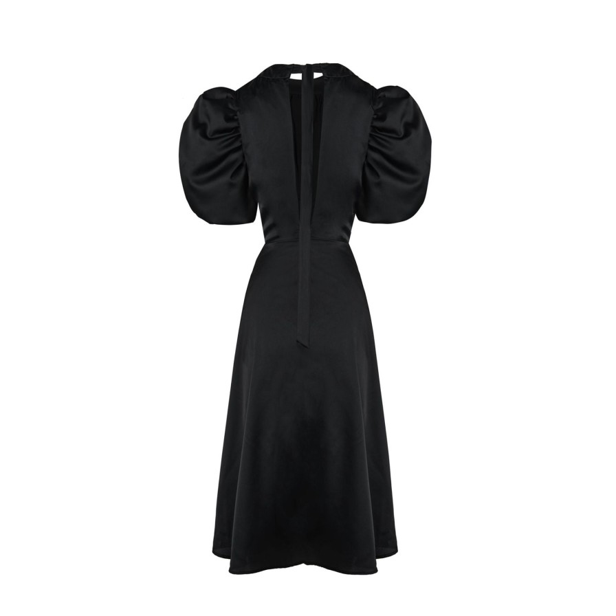 Women Gonçalo Peixoto | Black Balloon Sleeves Dress