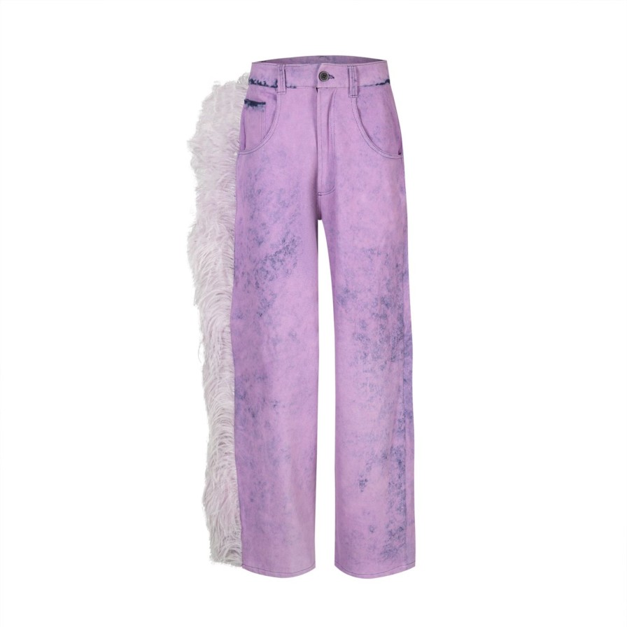 Women Gonçalo Peixoto | Purple Denim Jeans W/Feathers