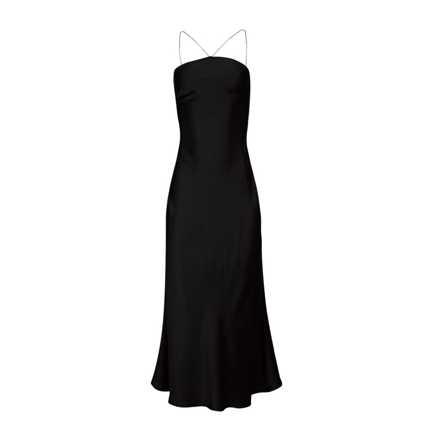 Women Gonçalo Peixoto | Black Midi Dress W/Rhinestone Straps